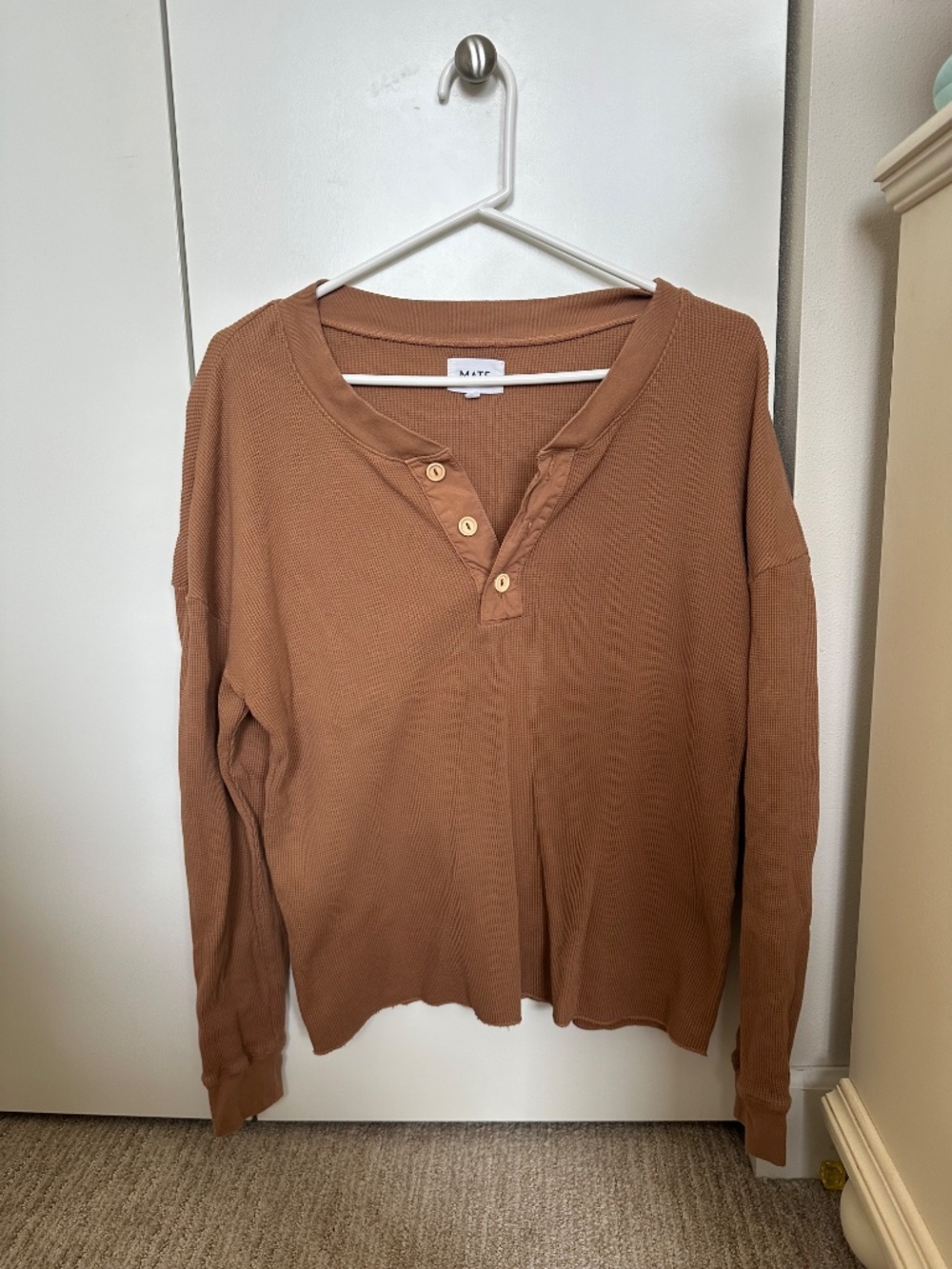 MATE the Label | Tawny Brown Waffle Henley - Picture 2 of 7
